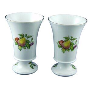 Set Of 2 Spode England Bone China Fruit Pattern Vases Gold Trim Vintage